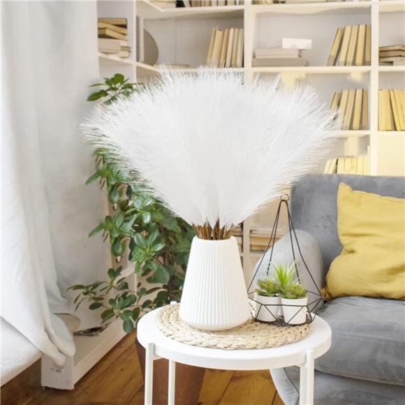 50pcs White Faux Pampas Grass Decor, 21.6" Short Artificial Pompous Grass - Picture 2 of 7